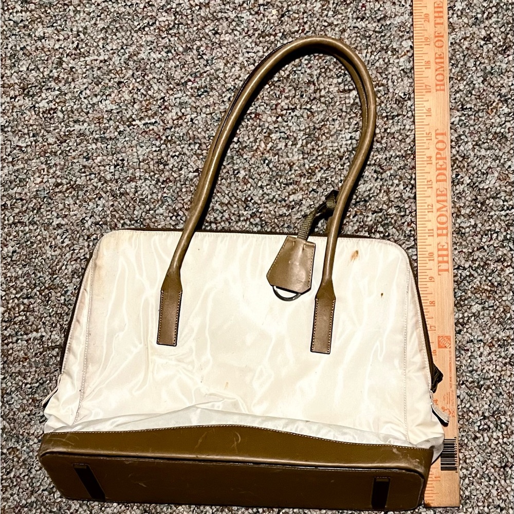 Prada Cream and Brown Shoulder Satchel Tote Bag - Picture 3 of 12